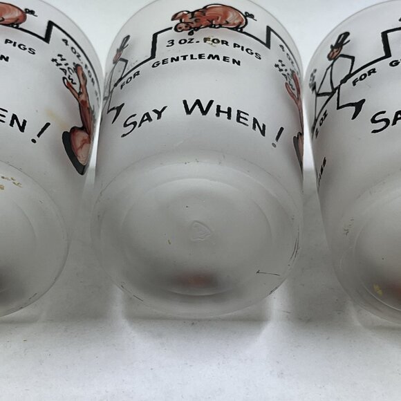 Vintage Hazel Atlas Shot Glasses Frosted Say When Rabbits Jackasses Set Of 3 - Picture 7 of 14